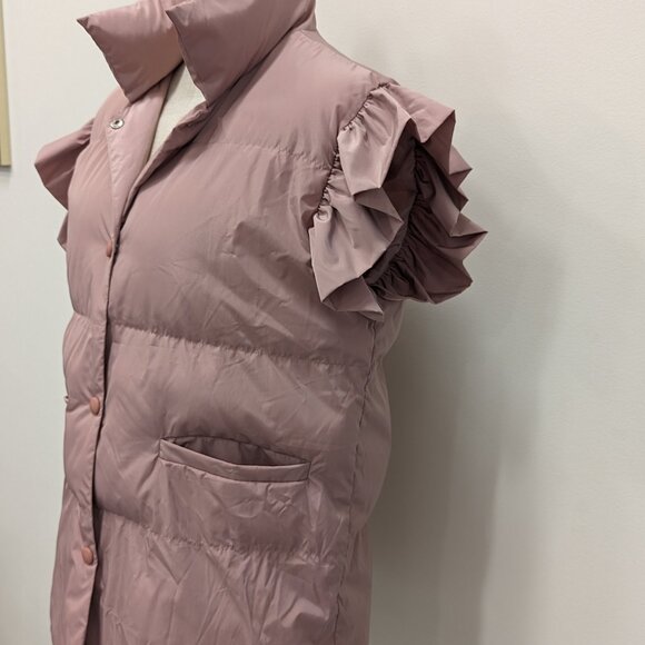 Bucket List Down vest with ruffled sleeve Size M Dusty Pink - Picture 2 of 3